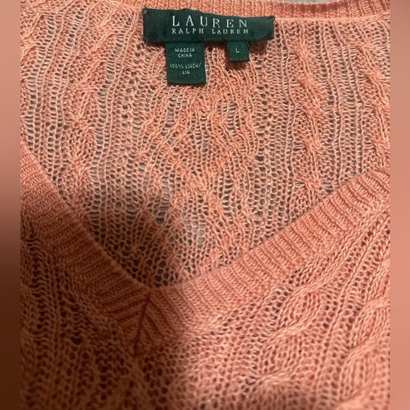 Women’s Lauren Ralph Lauren Light Orange 100% Linen V Neck Sweater.‎ Size Large. - Picture 2 of 6